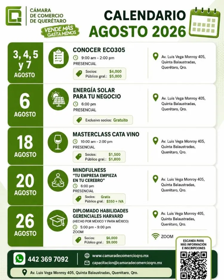 Calendario de Cursos Agosto 2026