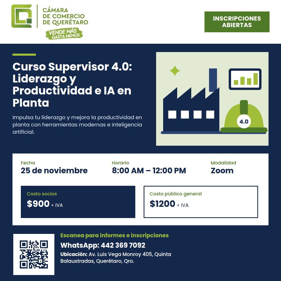 Curso Supervisor 4.0: Liderazgo y Productividad e IA en Planta del 25 de noviembre de 2026